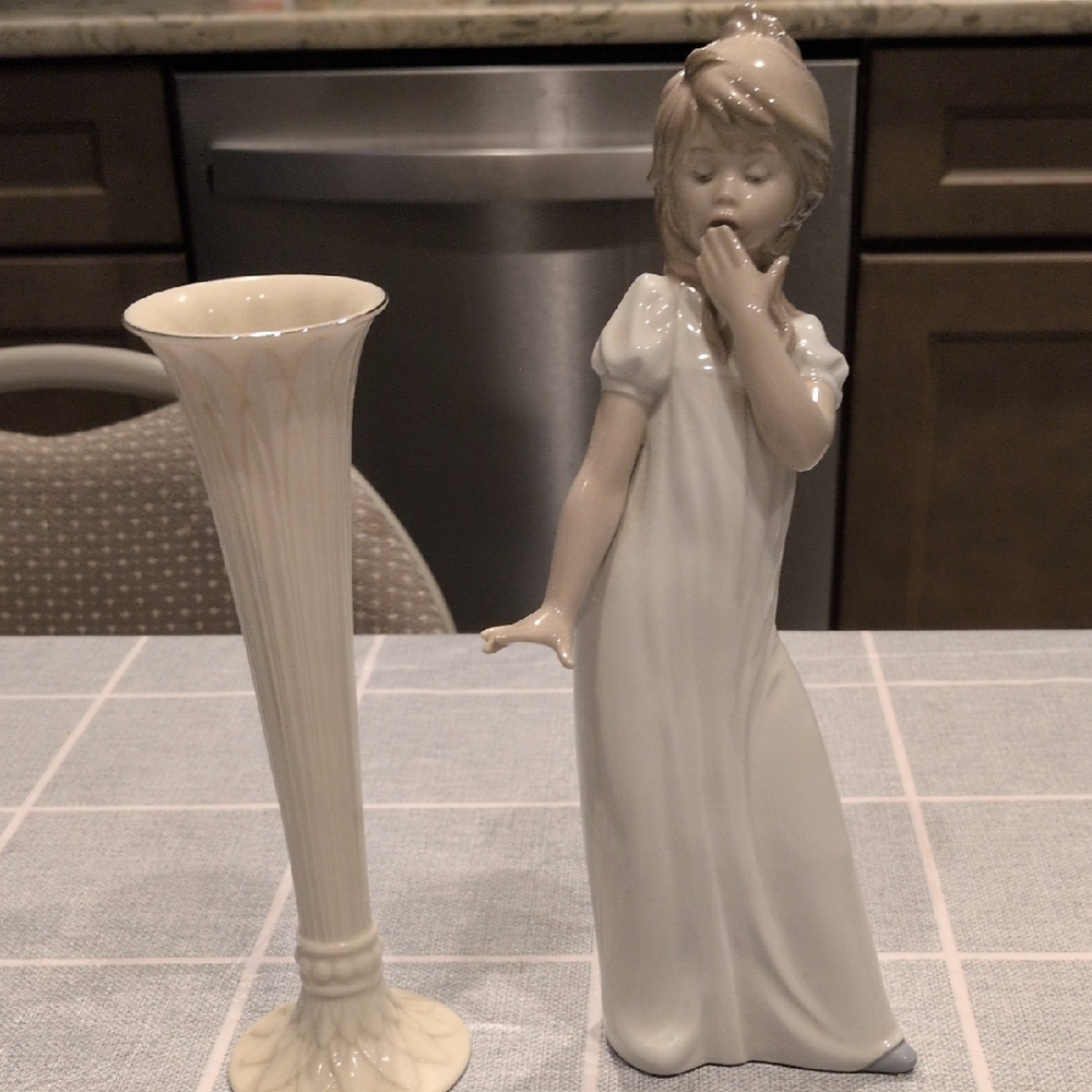 Lenox Cream and White Porcelain Girl Figurine and Bud Vase